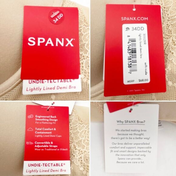NWT Spanx 34DD Lightly Lined Demi Bra Soft Nude Lace Trim Convertible #30029R - Picture 5 of 7